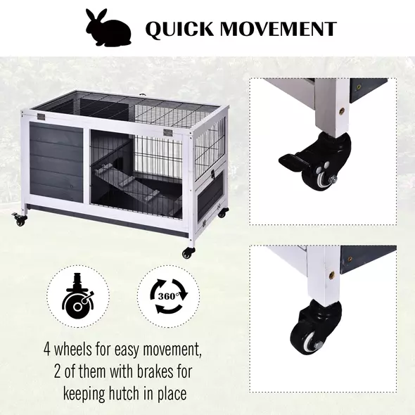 PawHut Rabbits Indoor Fir Wood Lift-Top Hutch Guinea Pigs Hutches-Grey and White - 7