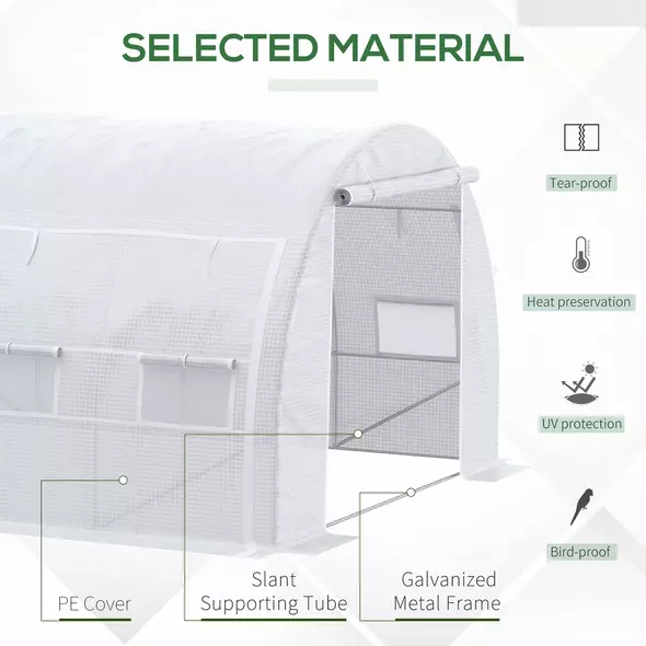 Outsunny 4 x 3 x 2 m Polytunnel Greenhouse with Roll-up Side Walls, Walk-in Grow House Tent with Steel Frame, Reinforced Cover, Zipped Door and 12 Mesh Windows for Garden, White - 4