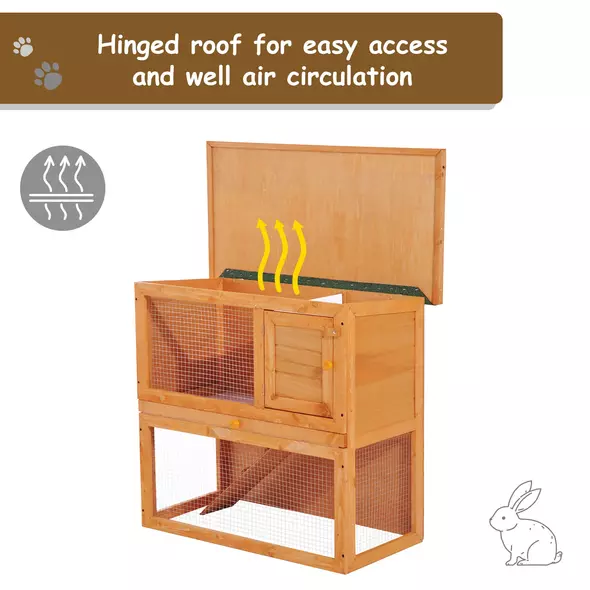 Pawhut Wooden 90cm 2 Tiers Guinea Pigs Hutches - 7