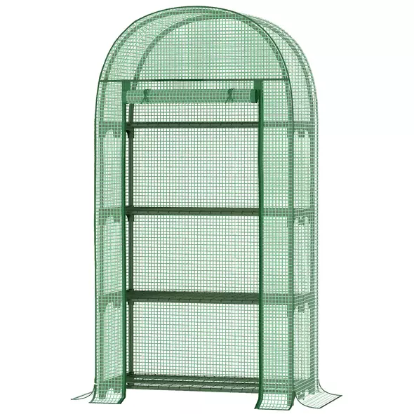 Outsunny 4 Tier Mini Greenhouse for Outdoor, Portable Gardening Plant Green House with Storage Shelf, Roll-Up Zipped Door, Metal Frame and PE Cover, 80 x 49 x 160cm, Green - 1