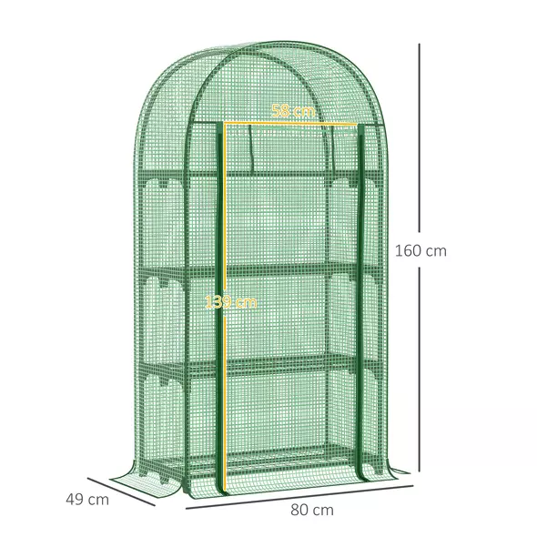Outsunny 4 Tier Mini Greenhouse for Outdoor, Portable Gardening Plant Green House with Storage Shelf, Roll-Up Zipped Door, Metal Frame and PE Cover, 80 x 49 x 160cm, Green - 3