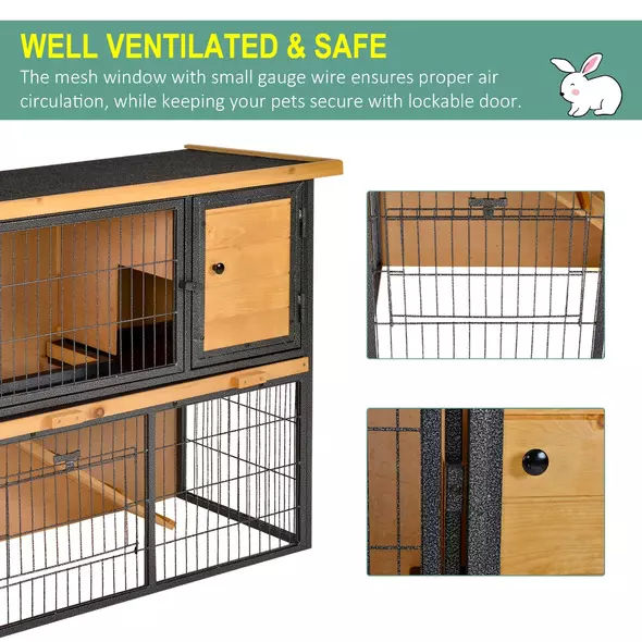 PawHut Wood-metal Guinea Pigs Hutches Elevated Pet House Outdoor 89.5 x 45 x 81cm - 5