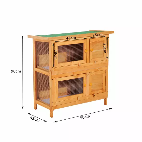 Pawhut 90cm 2 Tiers Double Decker Wooden Guinea Pigs Hutches Pet Cage - 1