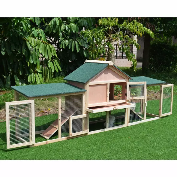 PawHut Guinea Pigs Hutches, 210Lx45.5Wx84.5H cm, Fir Wood-Natural Wood Colour - 8