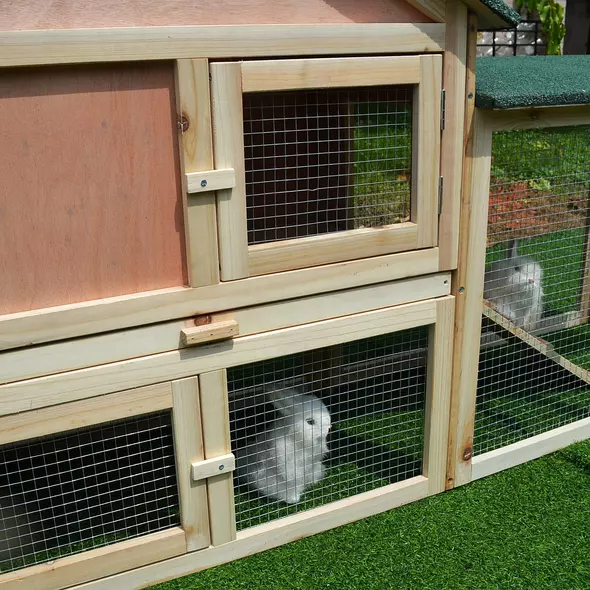PawHut Guinea Pigs Hutches, 210Lx45.5Wx84.5H cm, Fir Wood-Natural Wood Colour - 9