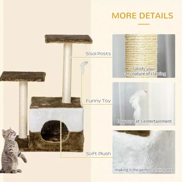 PawHut Cat Tree Tower for Indoor Cats Kitten House Scratching Posts with Condo Perch Interactive Mouse Toy, 45 x 33 x 70 cm, Brown - 6