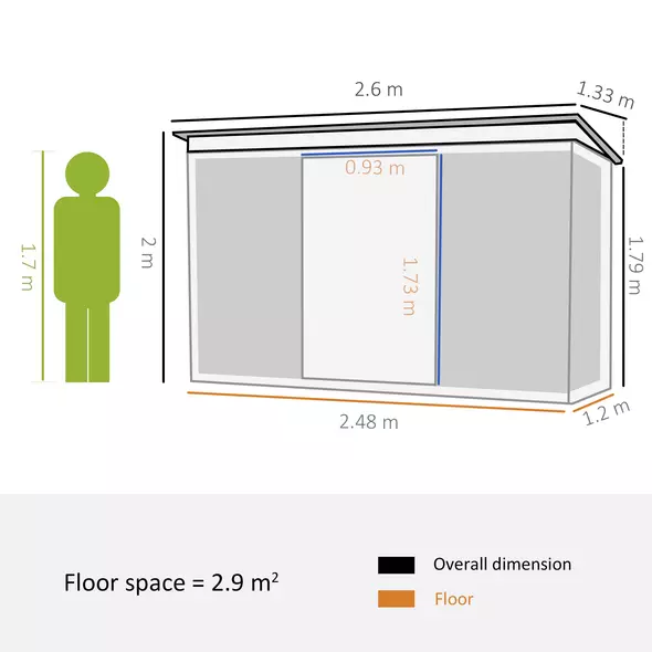 Outsunny 8.5 x 4ft Metal Shed with Lightsky Panels, Garden Storage Tool House with Double Doors for Garden, Patio and Lawn, Green - 3
