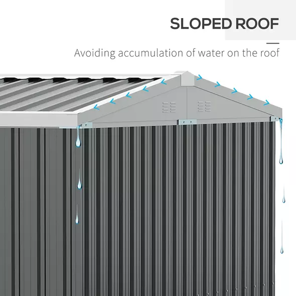 Outsunny 14 x 8ft Outdoor Garden Metal Storage Shed with Lockable Door, Tool Storage Box for Garden, Patio and Lawn, Grey - 7