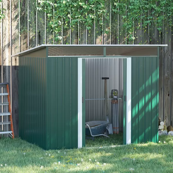 Outsunny 8.5 x 6ft Metal Shed with Lightsky Panels, Garden Storage Tool House with Double Doors for Garden, Patio and Lawn, Green - 2