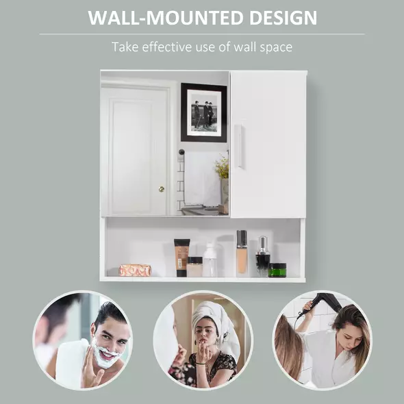 kleankin Bathroom Mirror Cabinet, Wall Mounted Storage Cupboard Organizer with Double Doors and Adjustable Shelf, White - 4