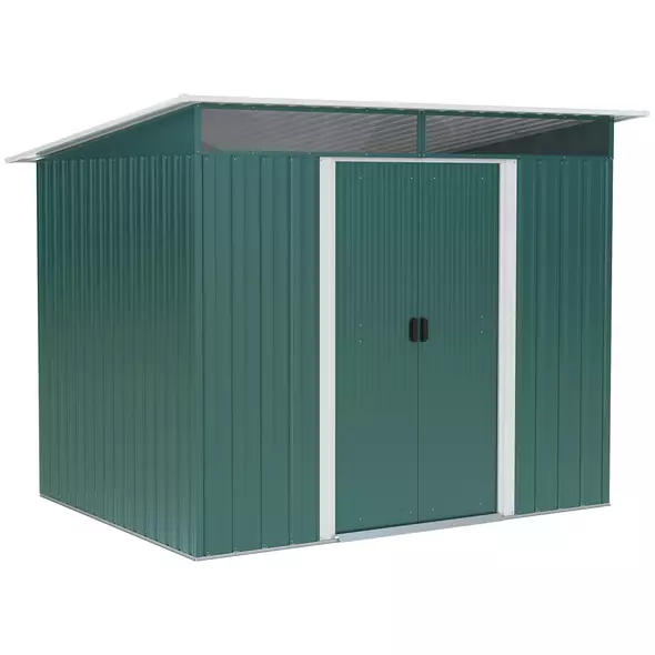 Outsunny 8.5 x 6ft Metal Shed with Lightsky Panels, Garden Storage Tool House with Double Doors for Garden, Patio and Lawn, Green - 1