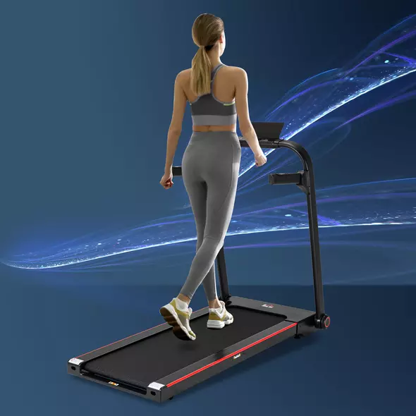 HOMCOM 750W Folding Treadmill, 1-14km/h Electric Running Machine w/ Wheels, Safety Button, LED Monitor, Phone Holder for Home Office Jogging Fitness Exercise Workout - 2