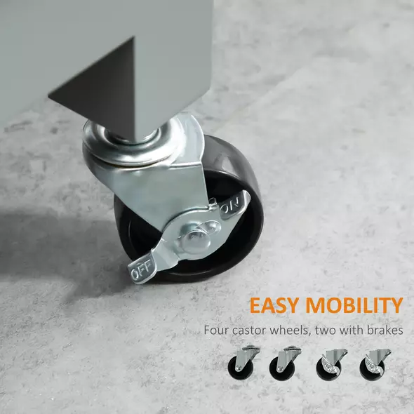 HOMCOM Compact Kitchen Trolley Utility Cart on Wheels with Open Shelf & Storage Drawer for Dining Room, Kitchen, Grey - 7