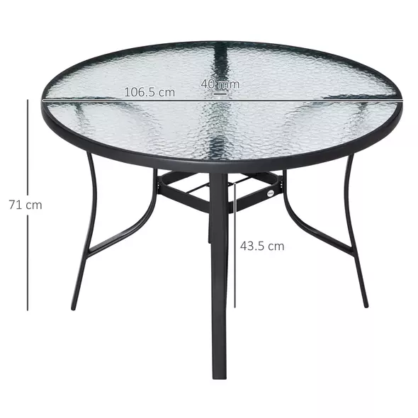 Outsunny 106cm Round Garden Dining Table with Parasol Hole Tempered Glass Top Steel Frame - 3