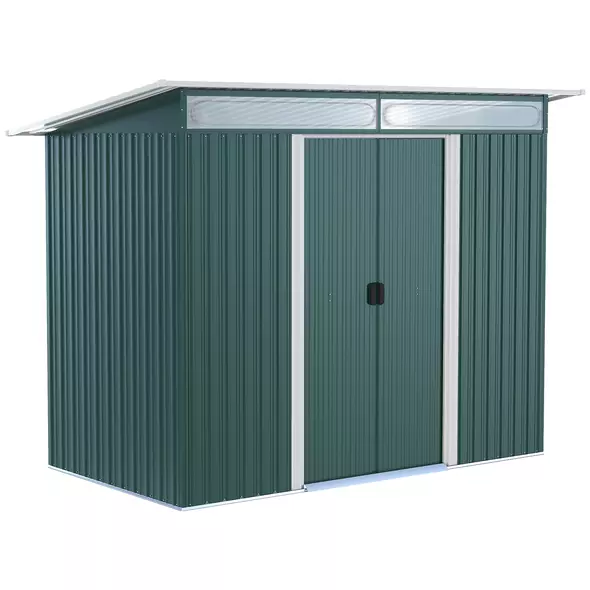 Outsunny 8.5 x 4ft Metal Shed with Lightsky Panels, Garden Storage Tool House with Double Doors for Garden, Patio and Lawn, Green - 1