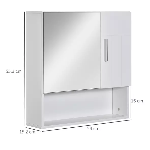 kleankin Bathroom Mirror Cabinet, Wall Mounted Storage Cupboard Organizer with Double Doors and Adjustable Shelf, White - 3